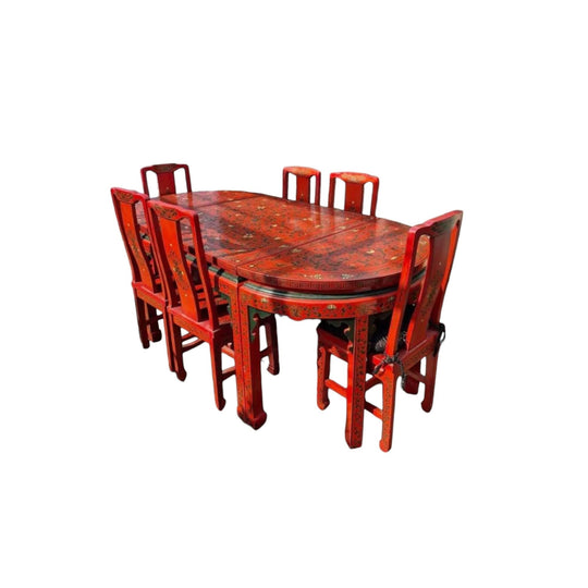 Antique Chinese Transformable Dining Set – 8 Chairs + Hall Stand+ round table