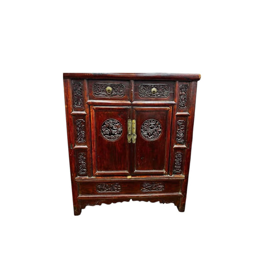 Antique Chinese Wooden Cabinet with Intricate Carvings