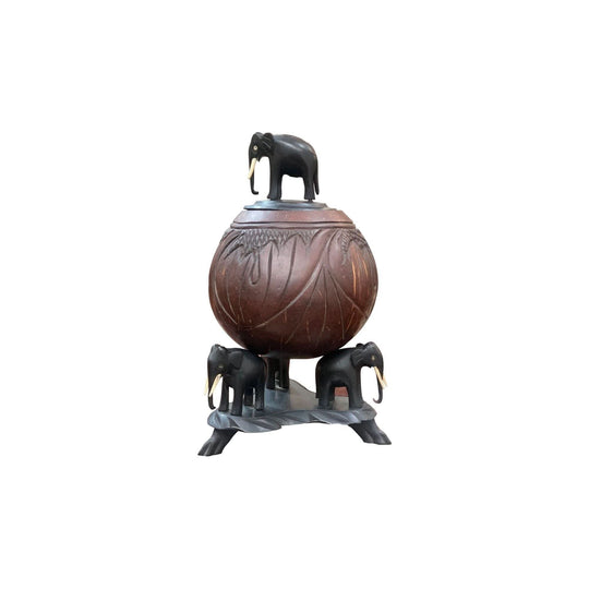 Antique Coconut & Ebony Elephant Box on Stand, c.1920