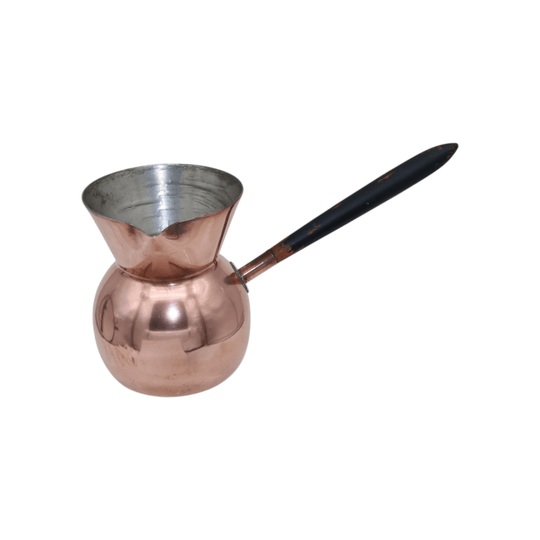 Antique copper brandy warmer with wooden handle