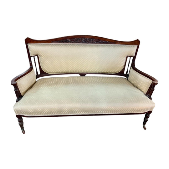 Antique cream late Victorian carved walnut loveseat settee lounge 1910's FRANCE