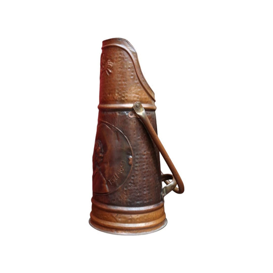 Antique Dutch Copper Coal Scuttle Marked Hubens with Musketeer Imprint and Dual Handles. B12856