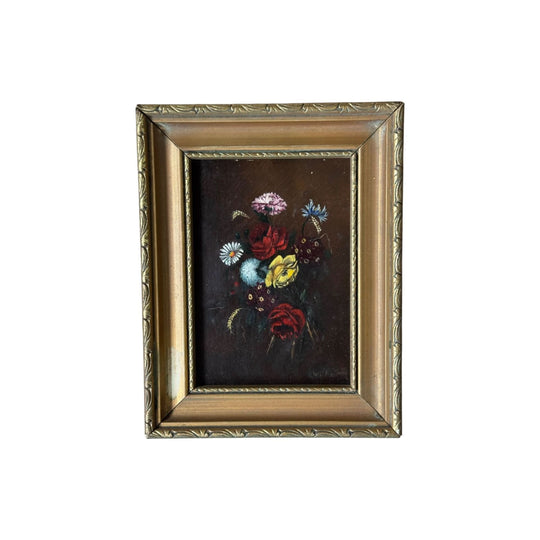 Antique Dutch Still Life Oil Painting in Gold Flame