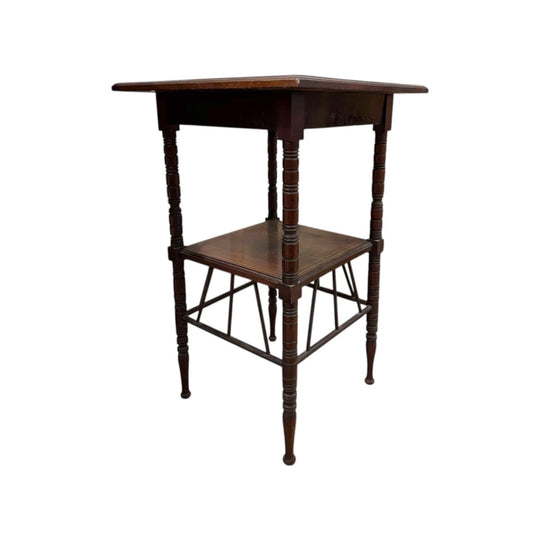 Antique Edwardian English Oak Jacobean-Style Two-Tier Side Table with Barley Twist Legs