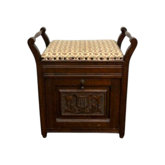 Antique Edwardian Piano Stool with Storage Under Seat