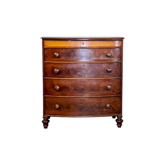 Antique English bow fronted Mahogany Chest of Drawers