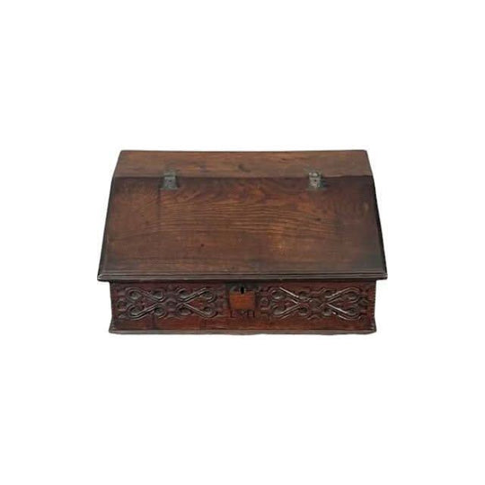Antique English later 1600s / early 1700s carved Oak Bible Box / Document Box.