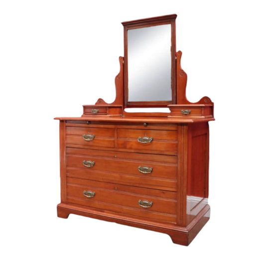 Antique English Dressing Table Desk Mirror Drawers Leather Writing Slope. B12949
