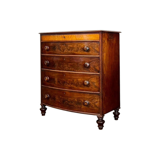 Antique English early Victorian ( 1840s ) bow fronted Mahogany Chest of Drawers