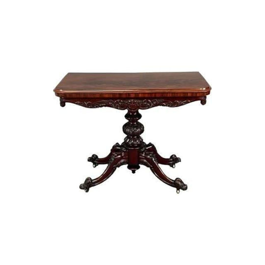 Antique English early Victorian PAIR of carved Mahogany Card / Games Tables