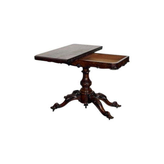 Antique English early Victorian Period 1850s Walnut Card Table