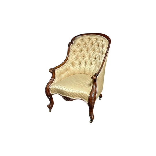 Antique English early Victorian Walnut framed Lounge / Salon Bergere Chair.