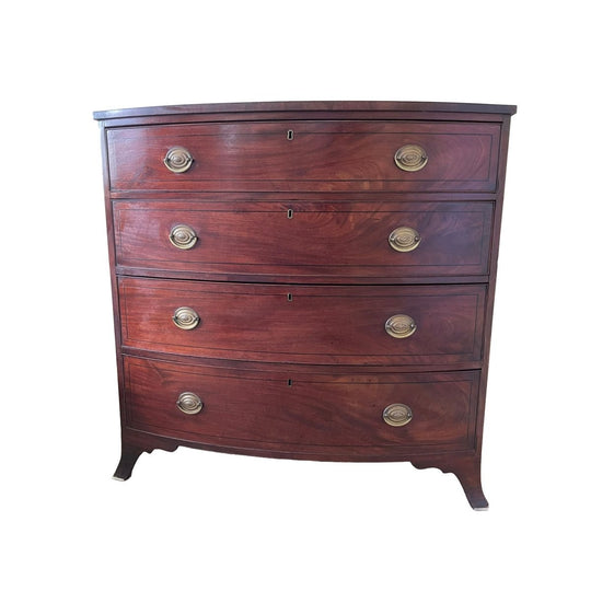 Antique English Georgian 1820s Bow Front Chest – 4 Drawers – Brass Handles