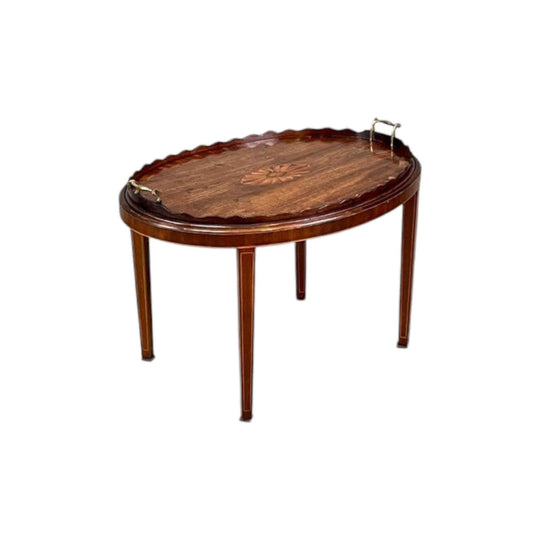 Antique English Georgian inlaid Mahogany Tray on a later custom made base  Coffee Table.