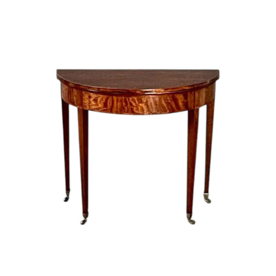 Antique English Georgian later 1700s Demi Lune Mahogany Card Table.