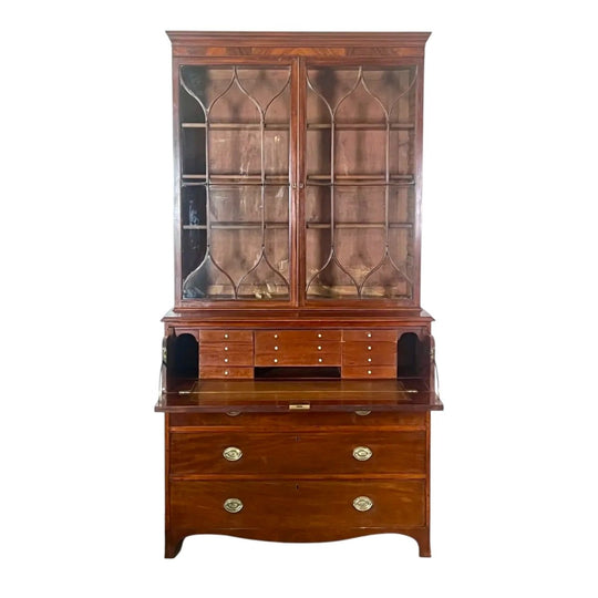 Antique English Georgian Mahogany Book Case with Secretaire.