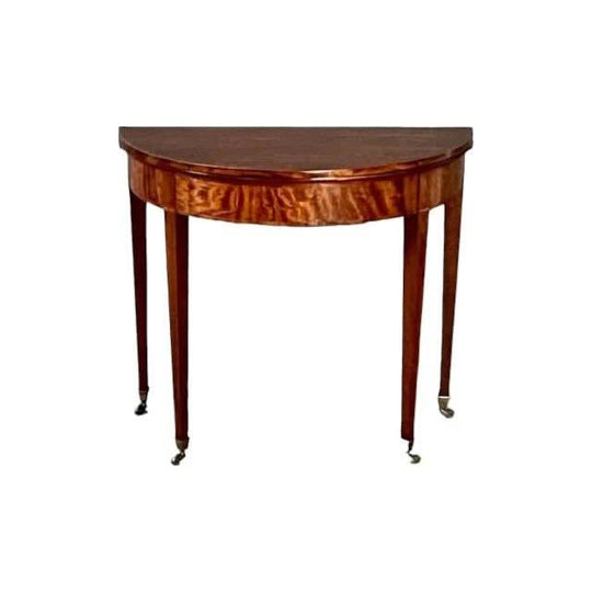 Antique English Georgian later 1700s Demi Lune Mahogany Card Table.