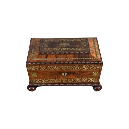 Antique English Georgian Regency period 1811 - 1820 Brass inlaid Rosewood  Jewellery / Trinket Box.