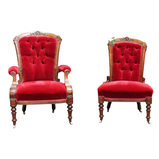 Antique English Grandfather and Grandmother Armchairs in Mahogany. B13031