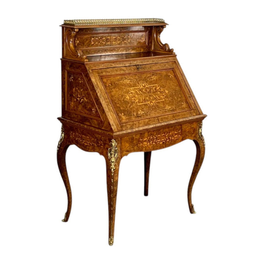 Antique English inlaid Walnut Bureau Des Dames.