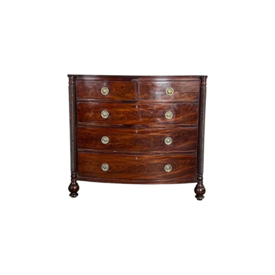 Antique English Later Georgian bow front Mahogany Chest of Drawers