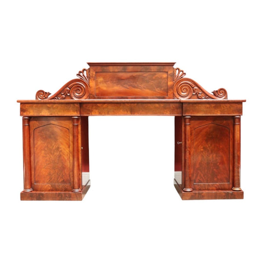 Antique English Mahogany and Flame Mahogany Twin Pedestal Sideboard