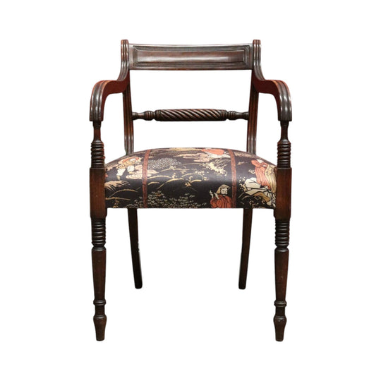 Antique English Mahogany Armchair with Japanese-Themed Upholstery. B12628