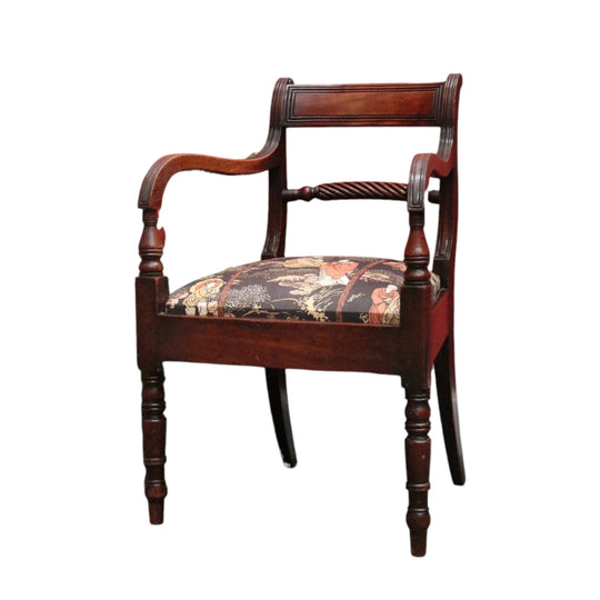 Antique English Mahogany Armchair with Japanese-Themed Upholstery. B12631