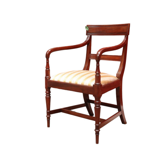 Antique English Mahogany Armchair with Turned Legs and H-Stretcher Base. B12640