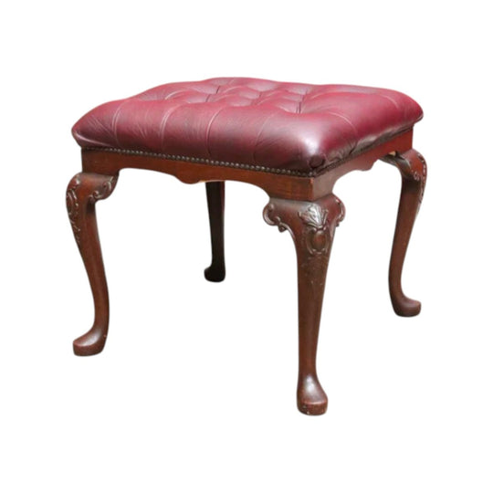 Antique English Mahogany Bedroom Stool c1940 Burgundy Leather Seat. B12920