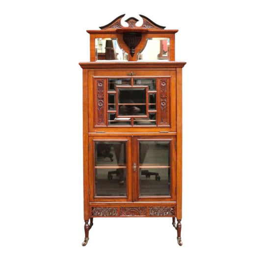 Antique English mahogany Canterbury music cabinet with pull out drawers. B13028