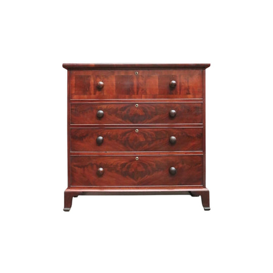 Antique English Mahogany Chest of Drawers – Flame Front, Bracket Feet, c.1800s