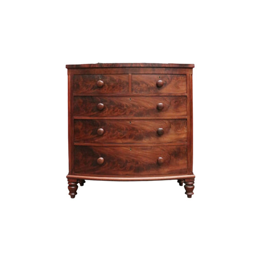 Antique English Mahogany Chest of Drawers with Flame Mahogany Drawer Fronts