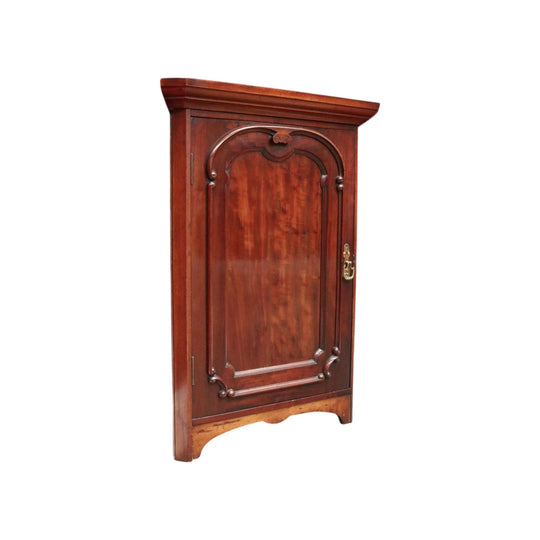 Antique English Mahogany Corner Medicine Cabinet with Brass Handle – Ready to Hang