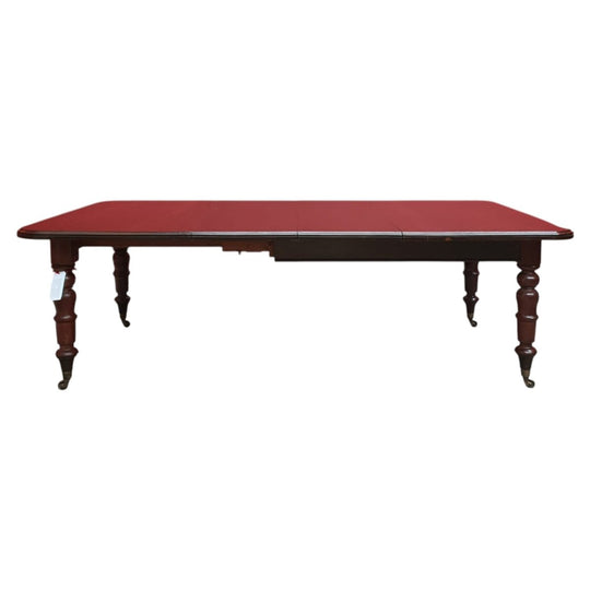 Antique English Mahogany Dining Table with Turned Legs, Brass Cups & Castors. B12646