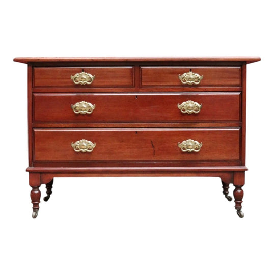 Antique English Mahogany Four Drawer Chest Brass Handles Castors. B12961