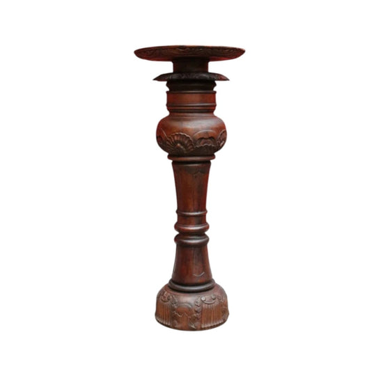 Antique English Mahogany Plant Stand Pedestal Carved Leaf Detail. B12986