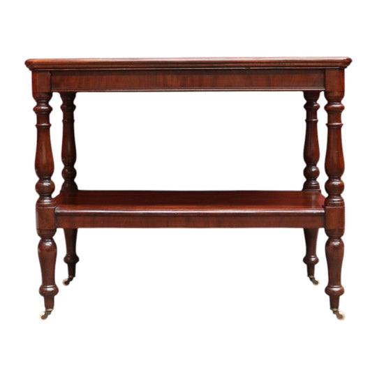 Antique English Mahogany Servery or Dumb Waiter with Turned Legs and Castors