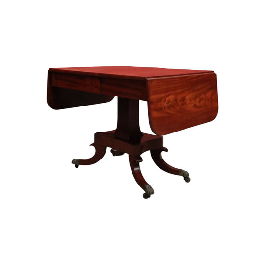 Antique English Mahogany Sofa Table or Drop Side Lamp or Side Table, on a Pedestal Base