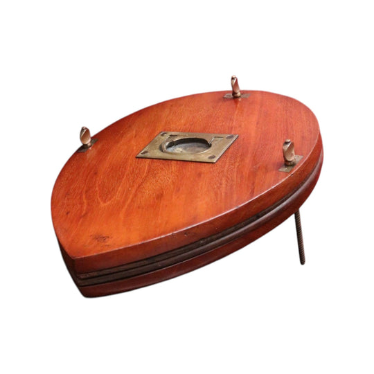 Antique English mahogany tennis racquet/racket cover with brass campaign fittings. B12600