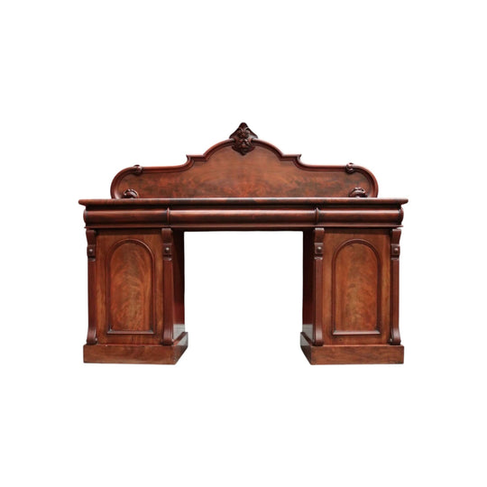 Antique English Mahogany Twin Pedestal Sideboard with Three Drawers and Backboard