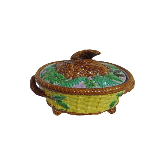 Antique English majolica game pie dish
