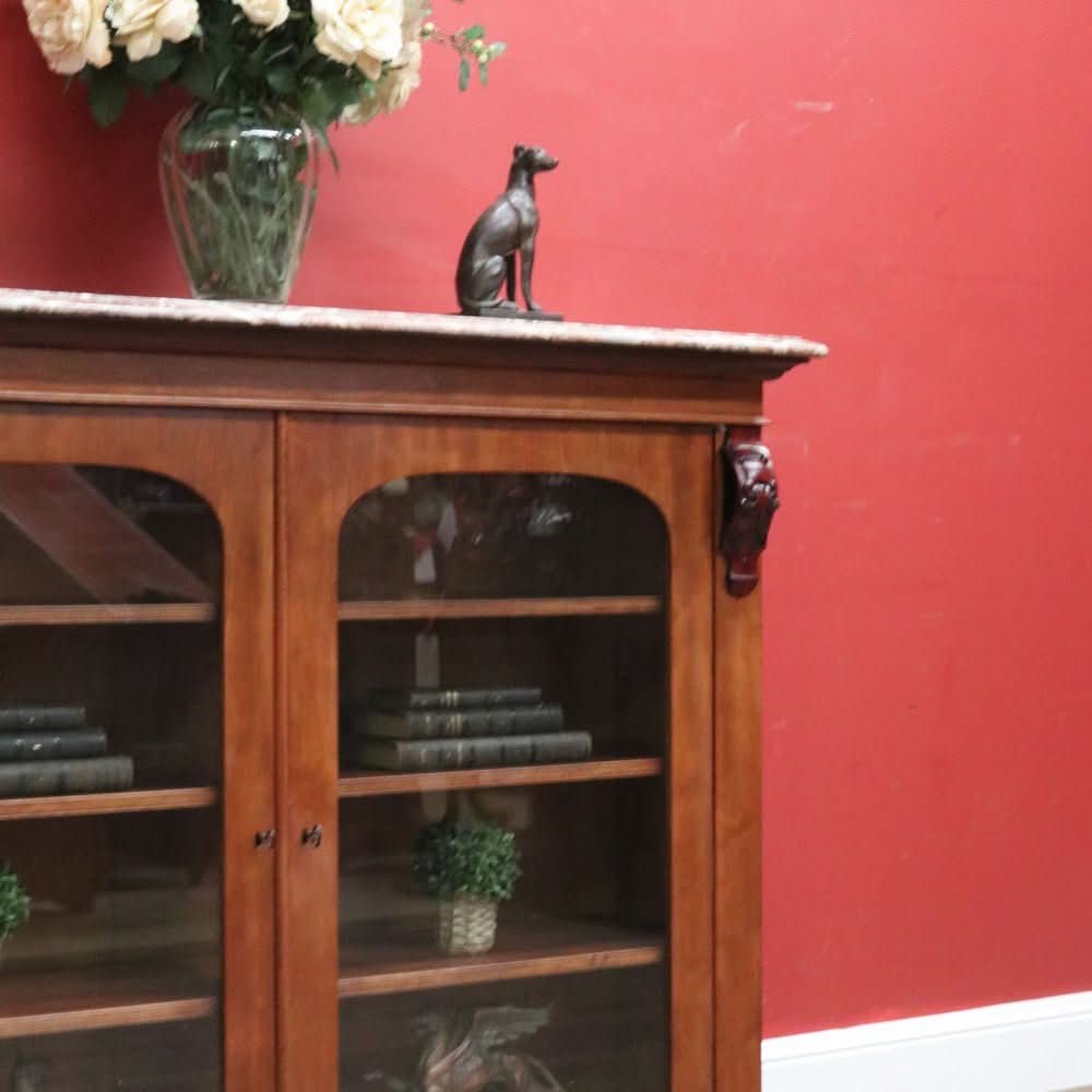 Antique English Marble - Top Bookcase or China Cabinet – Glass Doors, Keys, Shelves. B12532 | Bazaa | Designer, Vintage and Antique Furniture