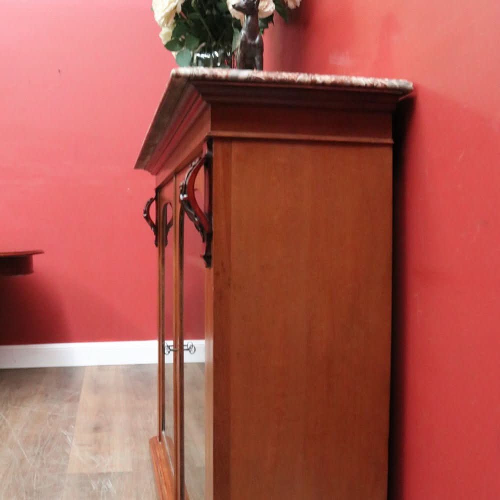 Antique English Marble - Top Bookcase or China Cabinet – Glass Doors, Keys, Shelves. B12532 | Bazaa | Designer, Vintage and Antique Furniture