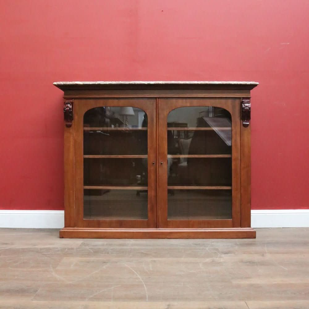 Antique English Marble - Top Bookcase or China Cabinet – Glass Doors, Keys, Shelves. B12532 | Bazaa | Designer, Vintage and Antique Furniture