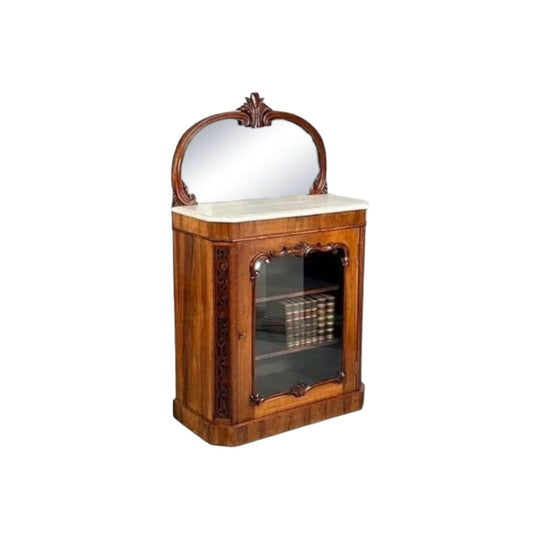Antique English mid Victorian period Rosewood Mirror back Marble top Credenza.