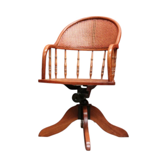 Antique English Oak Bentwood Office Chair Cane Seat Swivel Tilt Adjustable. B12948