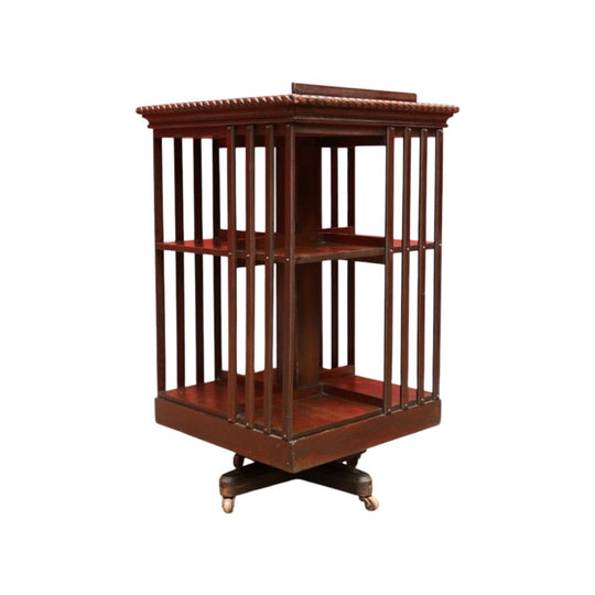 Antique English Revolving Bookcase with Cast Iron Base and Lifting Bookrest