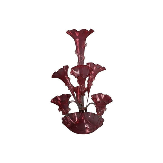 Antique English Victorian Cranberry Glass Epergne