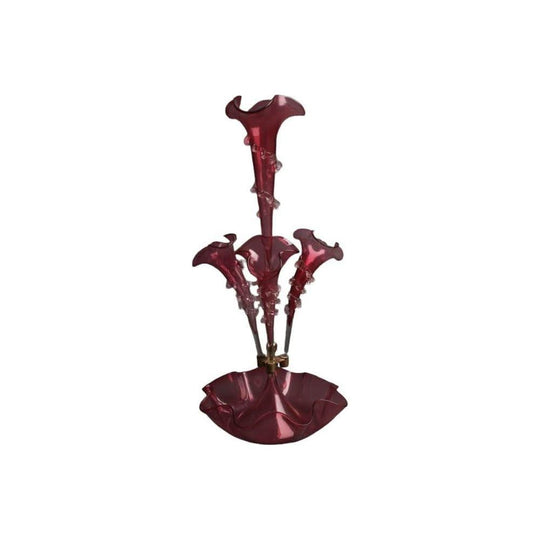 Antique English Victorian Cranberry Glass Epergne.